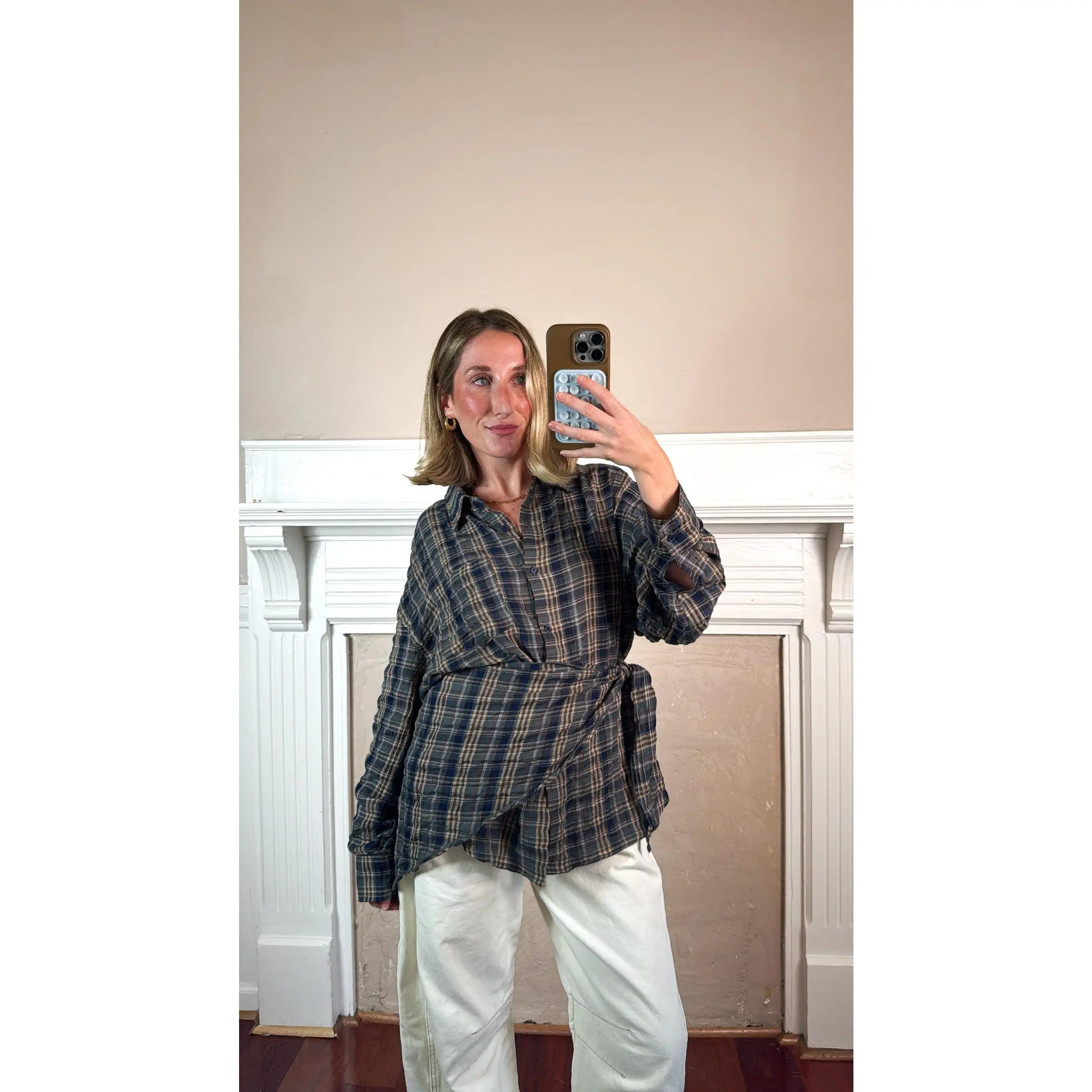 Oversized Plaid Shirt with Matching Scarf