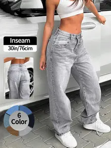 NVFelix Women's High Waisted Baggy Jeans H-Line Cut Retro Style Casual Loose Denim Pocket Pants for Daily Wear