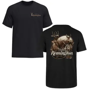 Remington Menswear Top Tshirt with Deer Design for Men Streetwear Tropical Style Black Tee Crewneck Casual