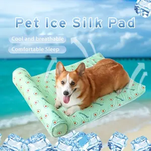 Pet Cooling Mat with Pillow Summer Ice Silk Dog Cat Bed Mats Non-Slip Anti-Scratch Washable for Large Small Pets
