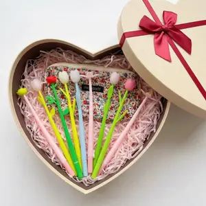 Cute Flower Pen Set 10 Color-Changing Pens with Floral Pencil Case 0.5mm Black Valentine's Day Gift Employee Reward Thank You Student Reward in Heart Box