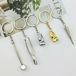 Creative Simulation Teeth Keychain Dental Promotional Small Gift Hanging Dentist Tool Keychain Dental Mirror Dental Forceps