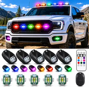 Solar Car Roof RGB Flashing & Strobe Light Set, WirelessCabin Signal Light with Remote Control, Vibration &Steady On Mode, Non-glare LED Warning Light, SolarPowered for Trucks Pickups Camping, Night Visibility &Indoor Ambient Lighting, Car Accessories