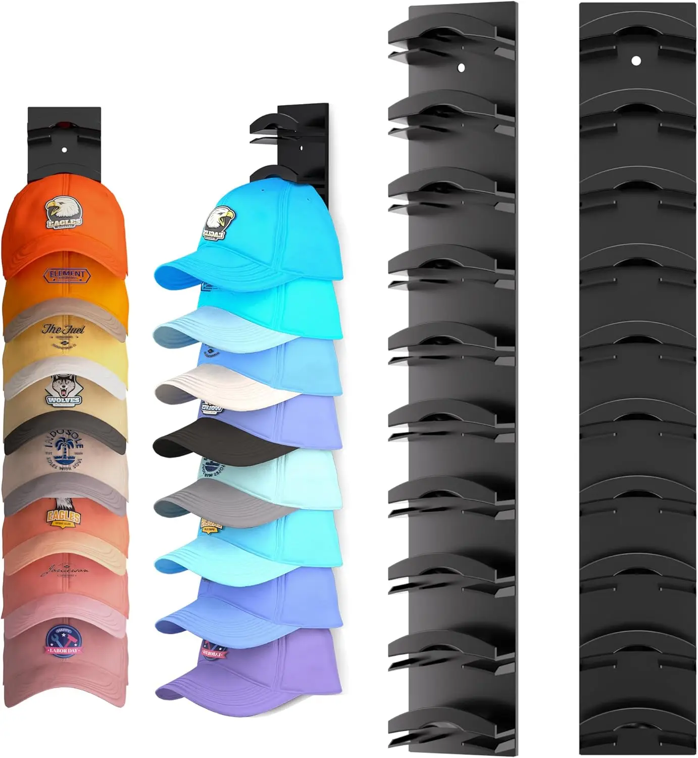 2-Pack Wall-Mounted Baseball Cap Organizer with Strong Adhesive Fit, Multi-Layered 2.36 in Shelves, Hat Hangers for Wall - Holds 20 Hats, Closet Door Bedroom Storage Home Decor Rack, Durable, 14X2.36in Wall Fit