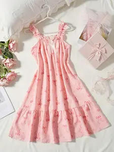 Women's Floral Print Sleeveless Pajamas, Lightweight Ruffled Strap and Hem, Breathable Summer Loungewear, Comfortable Nightgown