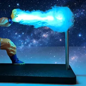 DBZ cartoon style yellow-haired warrior figure laser wave, cool desktop decoration nightlight, collectible action figure model, birthday gift for anime fans boys and men.