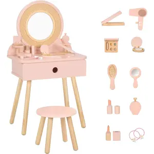 Vanity Table and Chair Set,  Girls Vanity with 11 count Accessories,  for Real and Pretend Makeup,  Vanity for 3 Year Old and Up as Ideal