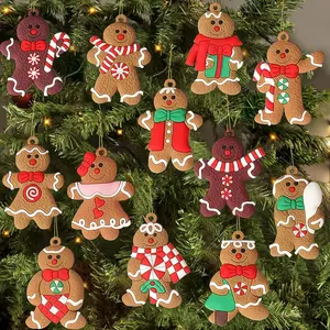 Set of 12 Assorted Plastic Gingerbread Man Ornaments for Christmas Tree - 3 Inch Tall Hanging Decorations