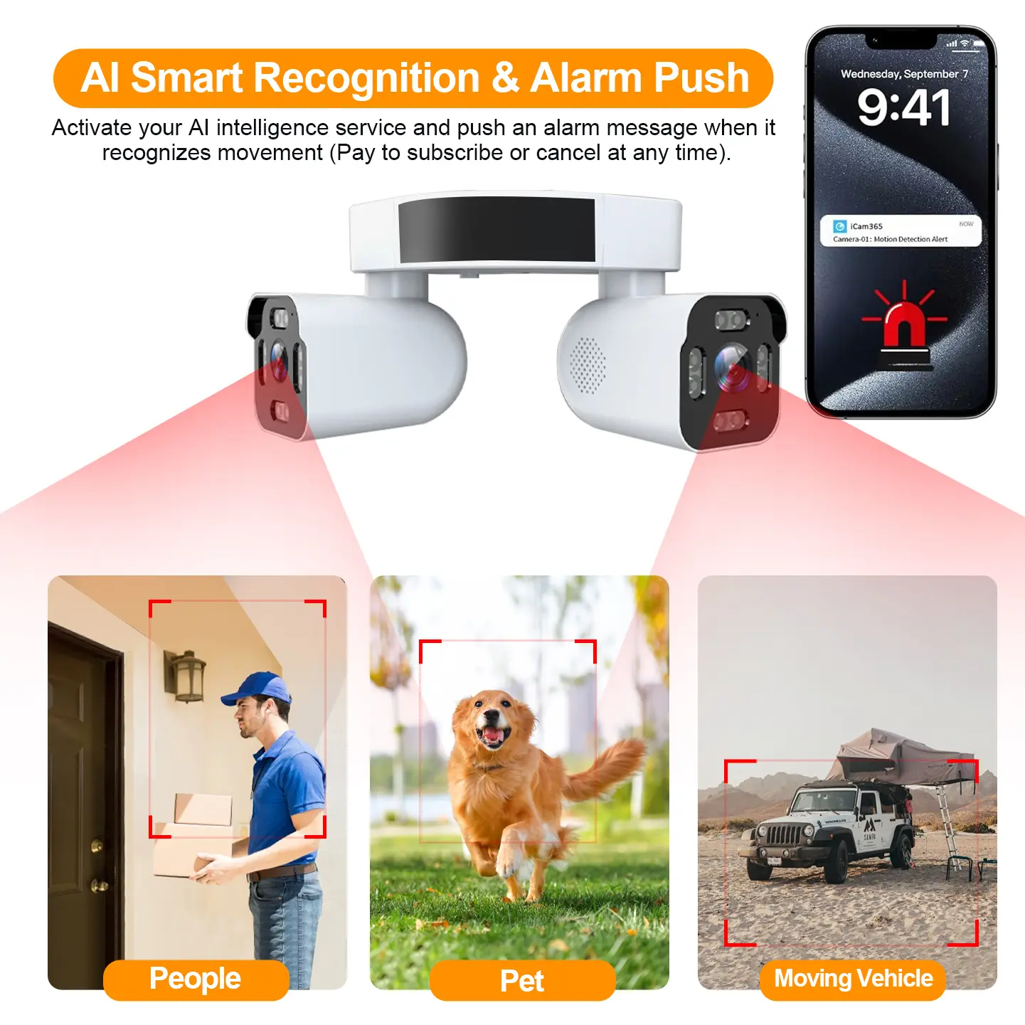 Dual Lens 2.5K Outdoor Security Camera, Plug-in Wired WiFi PTZ Camera with Auto Tracking, IP66 Waterproof, Color Night Vision, 24/7 Recording, 2-Way Audio, SD/Cloud Storage