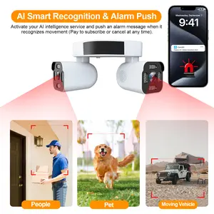 Dual Lens 2.5K Outdoor Security Camera, Plug-in Wired WiFi PTZ Camera with Auto Tracking, IP66 Waterproof, Color Night Vision, 24/7 Recording, 2-Way Audio, SD/Cloud Storage