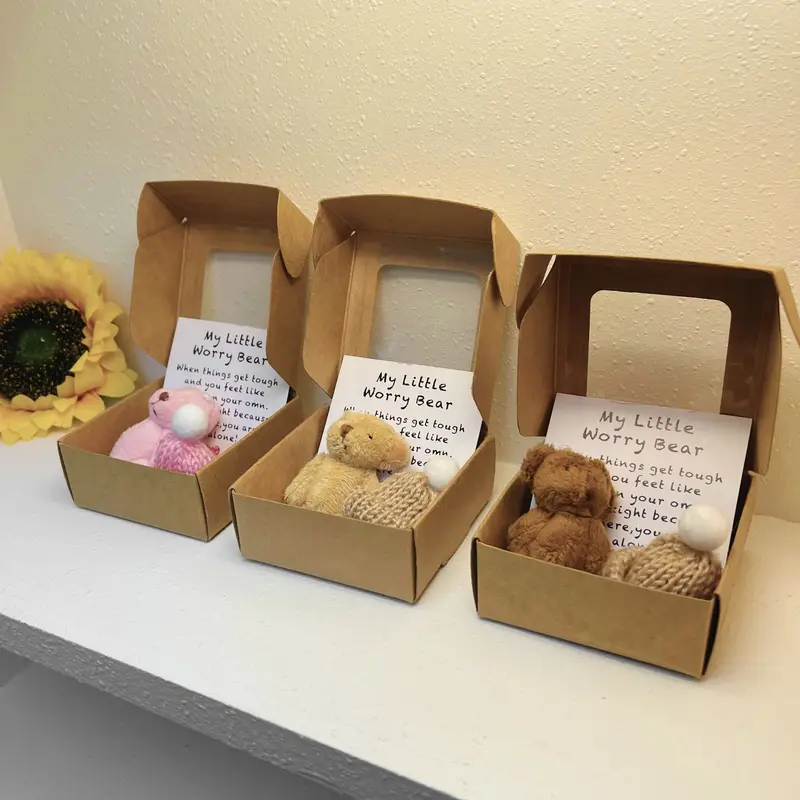 Mini Plush Bear, 1 Set Little Bear with Inspirational Card, Perfect Gift for Christmas &Valentine's Day for Friend,Family