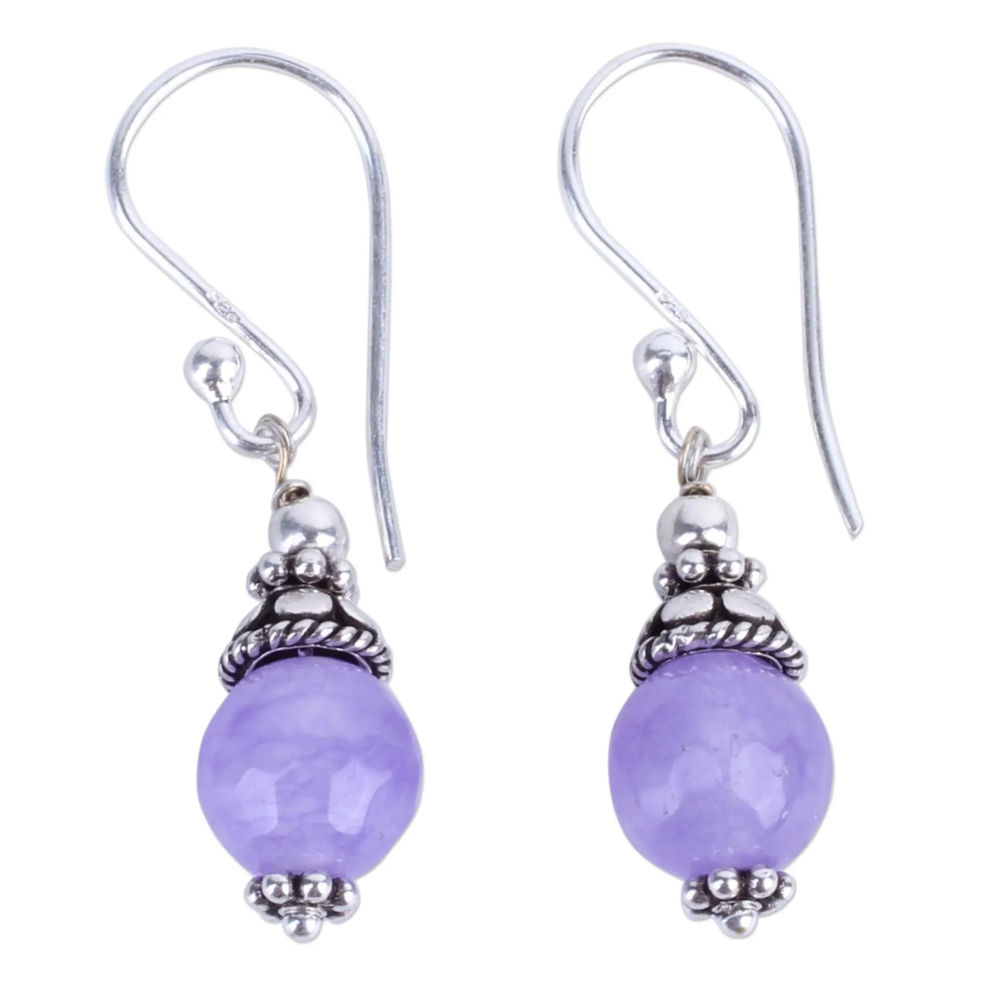 Novica Artisan Handmade Agate Dangle Earrings Sterling Silver India Purple Birthstone [1.4 In L X 0.3 In W X 0.3 In D] ' Magical Glow'