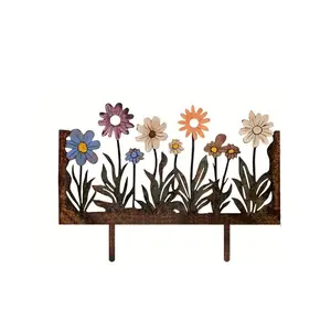 Rustic Metal Wildflower Garden Stake, Decorative Floral Courtyard Pole, Metal Art for Outdoor Garden Lawn Decoration