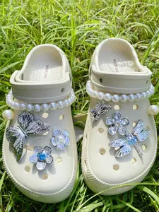 10pcs Silver Color Butterfly, Small Butterfly, Dragonfly, Flower Chain DIY Detachable Bling Rhinestone Shoes Charms, Multifunctional Shoe Clips for Women