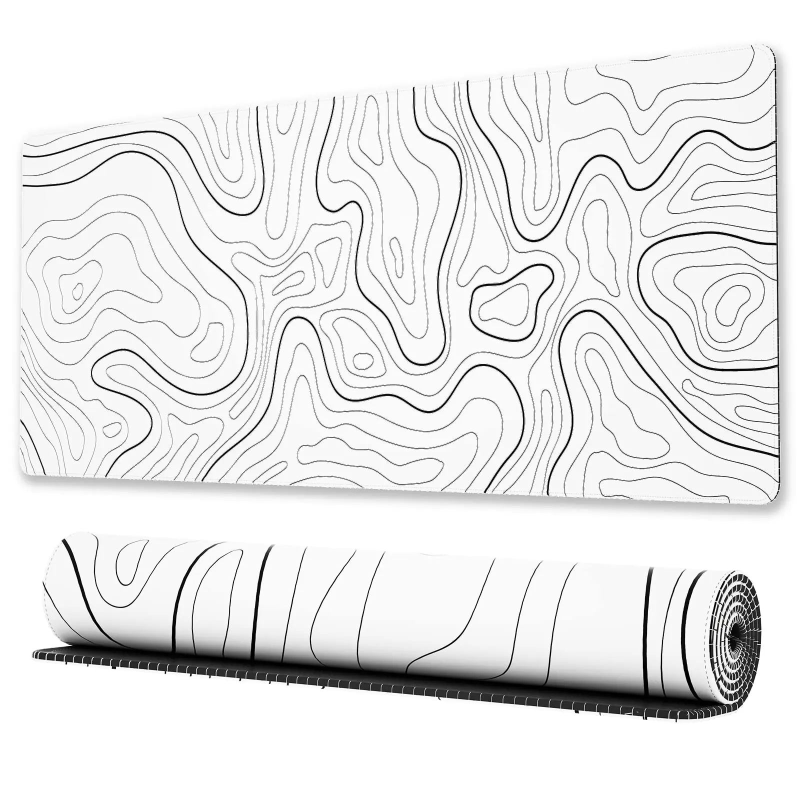 Large Topographic Map Gaming Mouse Pad for Desk 31.5x15.75 Inch Black Desk Pad with Non-Slip Rubber Base Stitched Edge Desk Organizers and Accessories Desk Decor