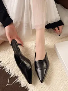 Women's Fashionable Solid Color Pointed Toe Slide Sandals, Elegant Low Heel Slide Sandals for Daily Wear, Lightweight Breathable Comfortable Shoes for Women & Girls