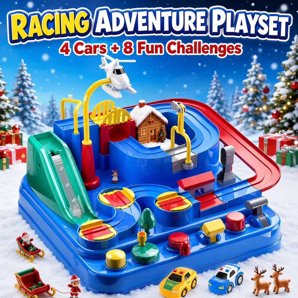 Kids' Racing Track Vehicle Playset - Adventure Toy with 8 Exciting Challenges, 6 Buttons, 4 Mini Cars, Ideal Birthday & Christmas Gift Rctruck Car For Toddler