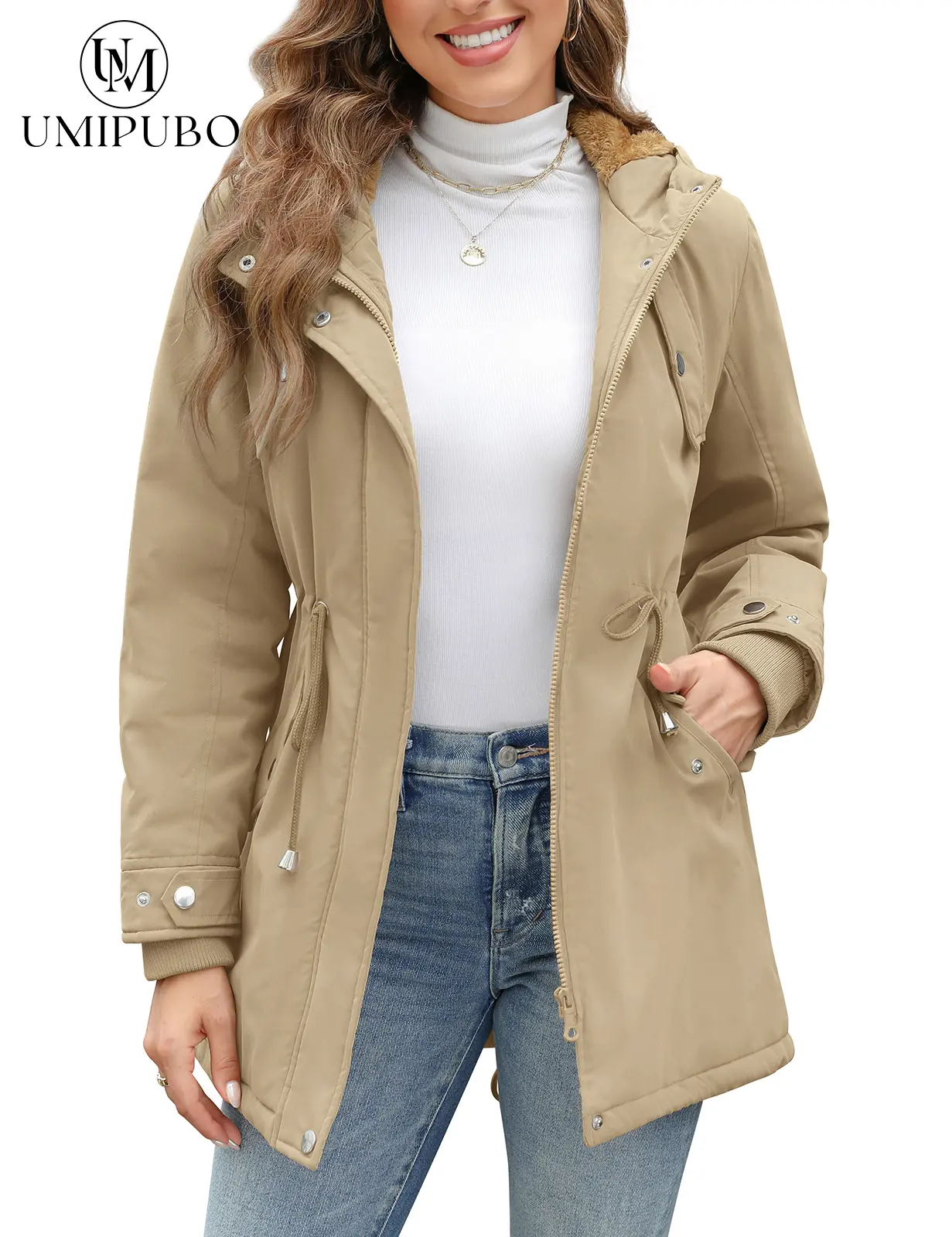 UMIPUBO Winter Women's Winter Fleece Thicken Coat Water-Repellent Hood Parka Jacket Warm Zipper Outerwear with Pockets