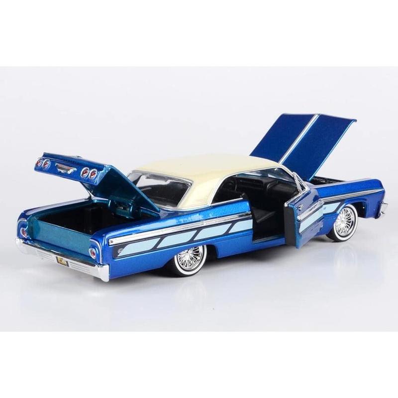 Motormax 1964 Chevrolet Impala Lowrider Hard Top Candy Blue Metallic with Cream Top Get Low Series 1/24 Diecast Model Car
