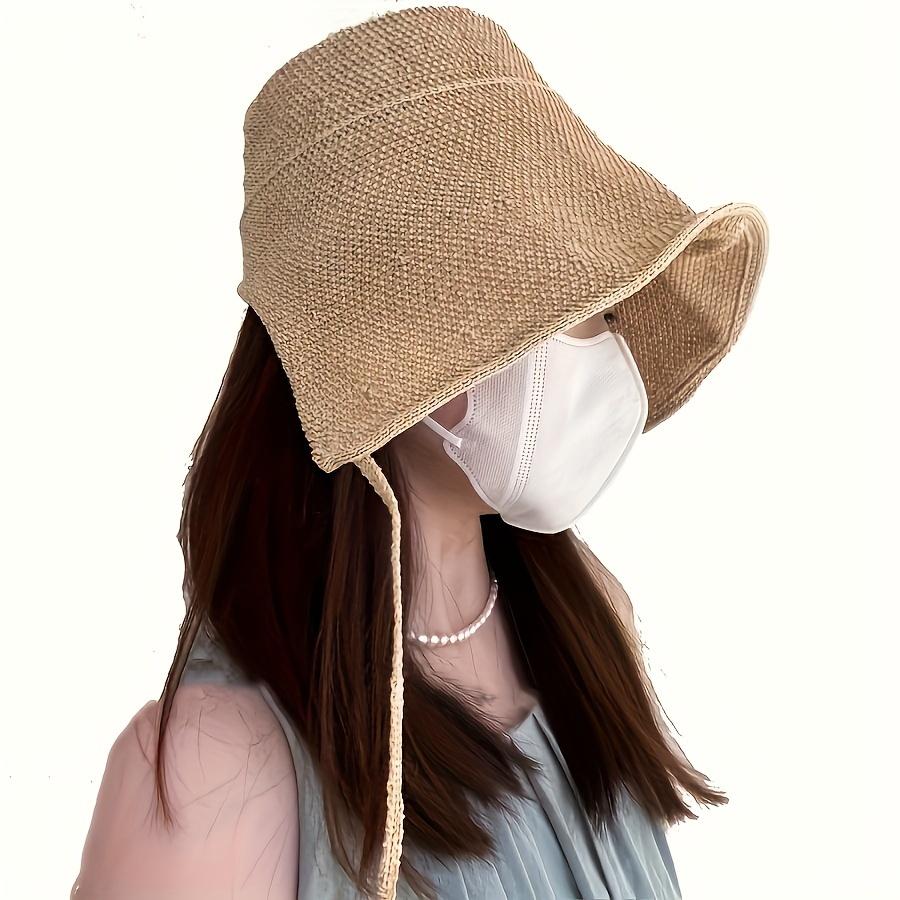 Cotton-Linen Summer Straw Hat — Sun Protection & Shade Hat | Seaside Woven Hat for Women | Vacation-Style Japanese Bucket Hat | Travel, Vacation, or Graduation Gift