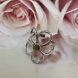 Niche fashion personality hollow flower two-color open ring gift