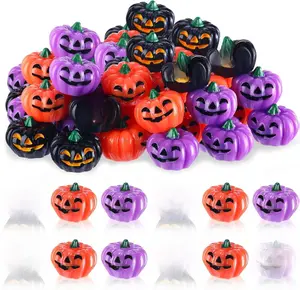 24 Pcs Mini Resin Pumpkin Halloween Miniature Grimace Pumpkin Tiny Vegetable Decor for Halloween Thanksgiving Fall Harvest Festival Party DIY Craft Home Table Decor(Orange, Purple and Black)