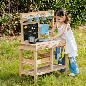 ROBUD Outdoor Garden Mud Kitchen for Kids, Wooden Outdoor Play Kitchen, Kids Mud Kitchen with Removable Sink & Faucet, Outdoor Toys for Children Ages 3+ Years