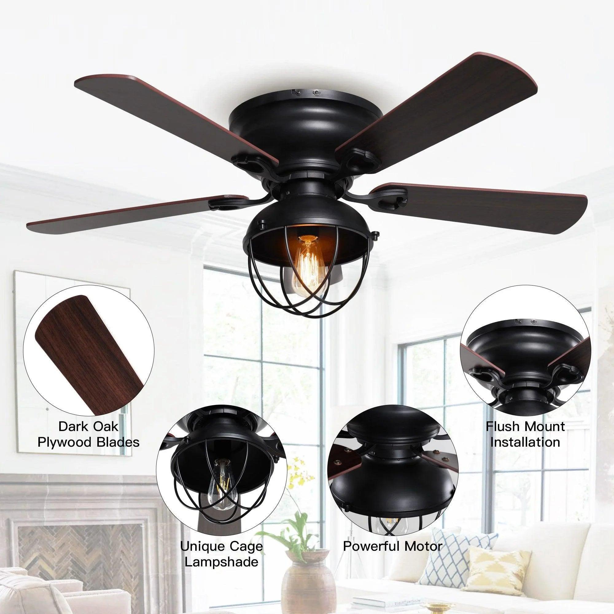 42" Traditional Flush Mount Ceiling Fan with LED Light & Remote Control | Reversible Quiet Motor