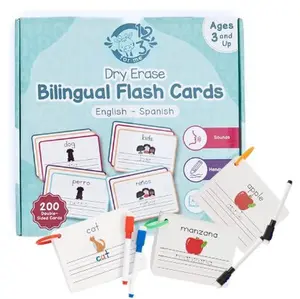 Dry Erase Spanish Flash Cards for Kids | English - Spanish | 200 ESL Flash Cards for Writing and Reading Games.