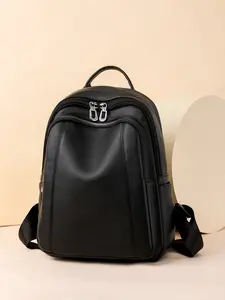 Women's Soft Leather Backpack, Fashionable Simple Casual Commuter Large Capacity Bag, College Student Laptop Bag, Trendy Mid-Aged Shoulder Bag, Versatile Backpack