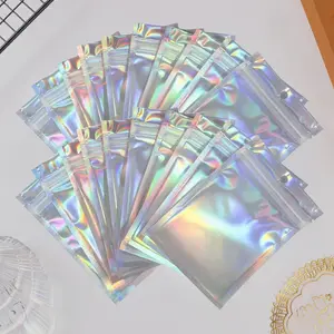 100pcs Holographic Rainbow Zipper Bags, Reusable Laser Sealed Transparent Plastic Bags with Hang Hole, Ideal for Jewelry, Cosmetics, Gifts, Zipper Pouches