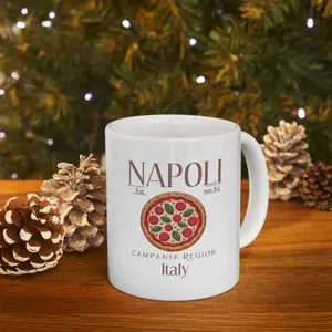 Napoli Pizza Illustration Mug | Ceramic Coffee Cup, Italian Pizzeria Design