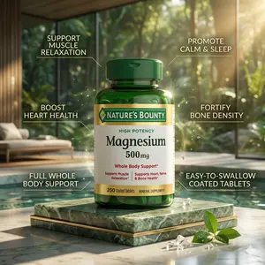 Magnesium 500 mg Tablets, High Potency Magnesium Supplement for Bone & Muscle Health, Whole Body Support, 200 Count (Pack of 1)
