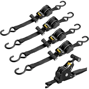 EPYINS Ratchet Tie Down Straps, 3.3m 1500lbs 4 Pack Heavy Duty, Auto Retractable Ratchet Straps with S Hooks for Securing Cargo Luggage Motorcycle Truck Boat(Black)