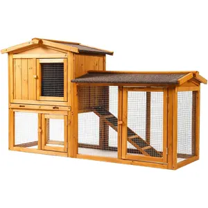 Ogrmar Chicken Coop Large Wooden Outdoor Bunny Rabbit Hutch Hen Cage with Ventilation Door, Removable Tray & Ramp Garden Backyard Pet House Chicken Nesting Box