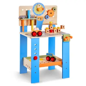 VEVOR Kids Workbench,  62 pcs, Wooden Tool Bench for Kids 3 Years and Up, Toddler Toy Workbench with Realistic Tools, Building Toy Set Creative & Educational Construction Toy for Boys & Girls