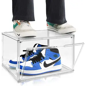 Clear stackable acrylic shoe boxes (Size 14), large display case for sneakerheads—suitable for sneakers, boots, handbags/purses, figures, and collectibles; showcase, 1 pack