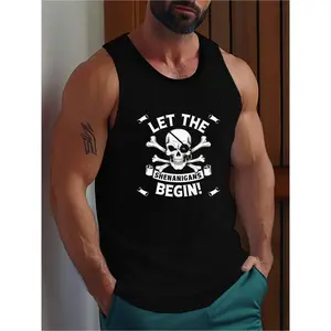 Men'S Vest with Skull and Pirate Design - Breathable Sleeveless Sports Shirt for Summer - Casual Comfort Sleeveless Shirt for Summer, Men'S Clothing Top Valentine'S Day Gift