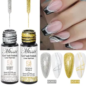 MTSSII 2pcs Glitter Silvery Golden Liner Gel Nail Polish Set, Platinum French Line Drawing Gel Polish, Ultra-Fine Brush Nail Art Design Manicure Gift, Perfect for Festival Daily DIY Salon Use, Diy Nails, French Tip Nails, UV Nail Gel