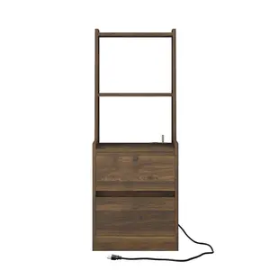 Nightstand with Charging Station, Smart Nightstand with Night Light, Modern Night Stand with Bookshelf, Bedside Tables with Storage Cabinet for Bedroom, Wood