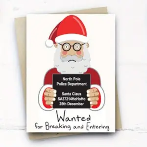 Funny Christmas Card, Santa in Jail Card, Christmas Card for Him Her Boyfriend Girlfriend Husband Wife Fiance Brother Sister Parents Mum Dad