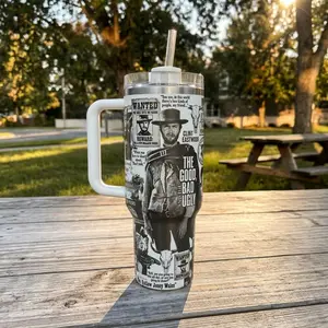 Vintage Clint Eastwood 40oz 20oz Tumbler, Cowboys Movies Merch, Western Cowboy Movie, Gift For Fan.