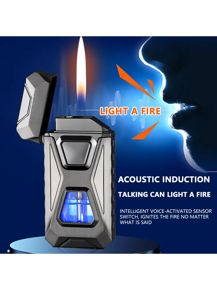 【Cool Gift】intelligent voice control,Typc-C butane men's lighter,Electronic lighter for boyfriend and family, gift box packaging,   popular windproof lighter, gas lighter, multifunctional lighter, no free butane gas summerwins