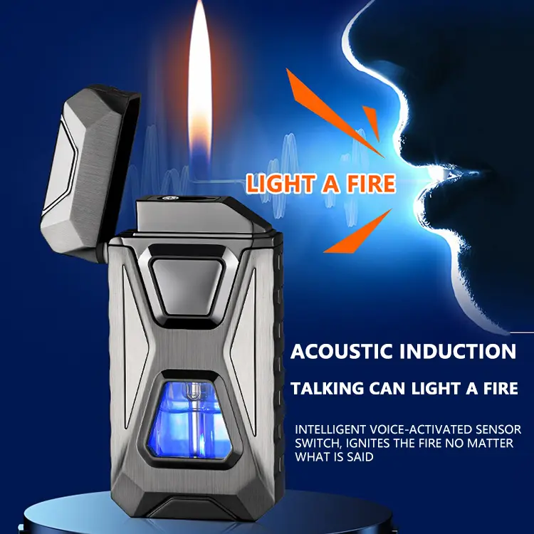 【Cool Gift】Intelligent Voice Control USB-C Butane Adult Lighter - Compact, Button-Operated, Windproof, Multifunctional, Gift Box Packaged, USB Lighter Accessories for Boyfriend (No Free Butane Gas)