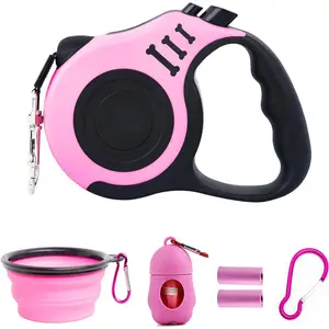 PETIMP Retractable Dog Leash Lightweight 16FT Leash, with Folding Bowl,Dispenser,Waste Bags, for Small Medium Dogs(Pink) PETIMP STORE