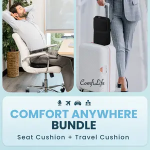 ComfiLife | 2-in-1 Comfort Cushion Bundle - Foldable Ergo-Gel Travel Seat Cushion & Gel Memory Foam Support Cushion for Office, Car, Travel & Outdoor Use