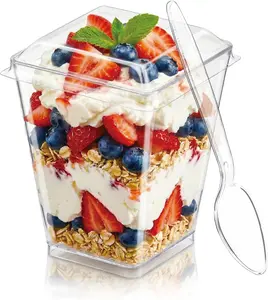 20Pack 5oz Plastic Dessert Cups with Lids and Spoons, Clear Parfait Appetizer Cups for Party, Mini Shooter Serving Cup, Square Dessert Shot Glasses for Tasting