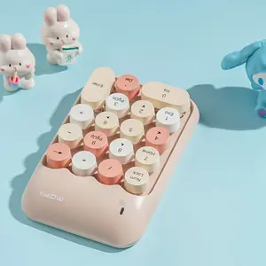 MOFii 1-Pack Milk Tea Color Wireless Numeric Keypad, Cute Round Keycaps, Wireless Keyboard for Finance & Office, US QWERTY Layout (Batteries Not Included)