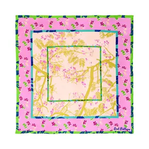 "Floral Tapestry" Large Silk Scarf - Pink