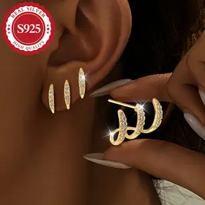 S925 Silver, Women's Claw Set, Super Sparkling Synthetic Zirconia Earrings, Dazzling and Eye-catching, Exquisite and Cute, Luxurious and Elegant, Suitable for Various Occasions, Gift, Hypoallergenic, Best for Christmas lightweight luxury design